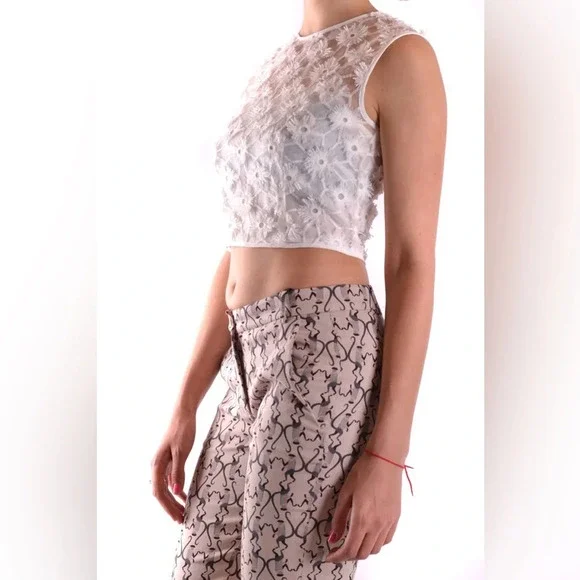 Pinko Lentina Lace Top Floral Embroidered Sheer White Crop Top - Picture 2 of 10